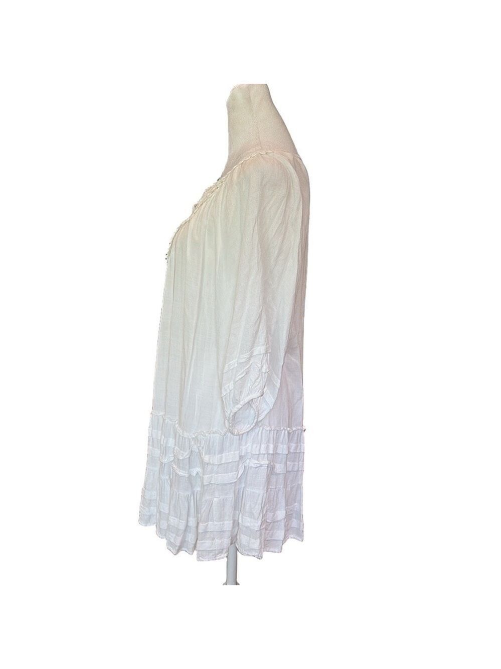 Umgee Size S white babydoll minidress. Peasant flirty crochet lace bohemian - Picture 2 of 9
